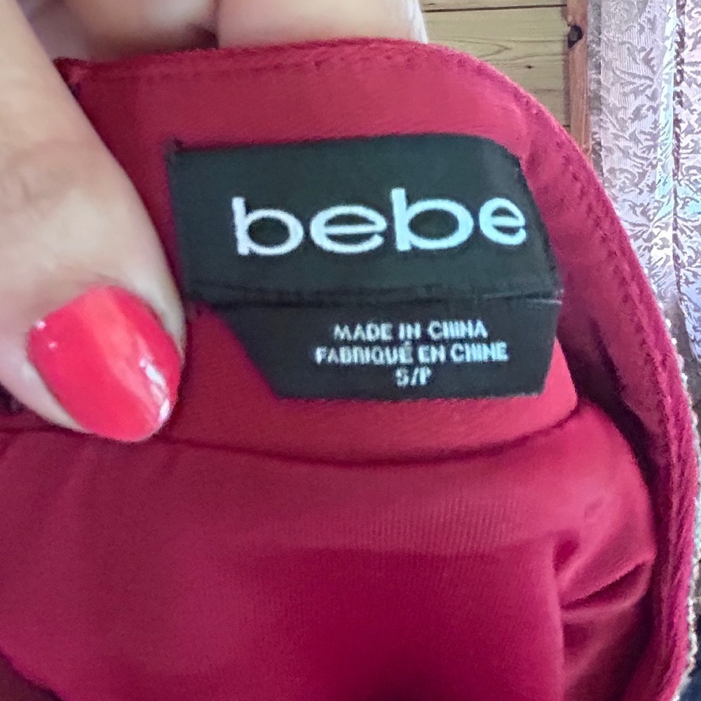 Bebe‎ Rhinestone Neck Dress Womens Small Rhubarb Red Asymmetrical Hem Mini Y2K - Picture 8 of 10